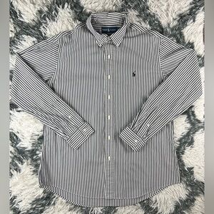 Ralph Lauren Men’s Black White Striped Custom Fit Long Sleeve Button Up Size L